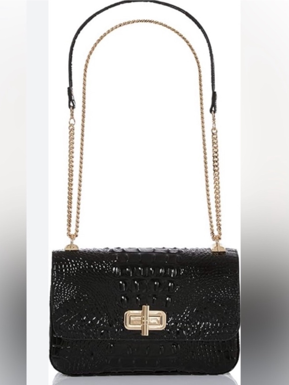 Brahmin Rosalie Bag - Black Croc-Embossed Shoulder Bag with Gold Hardware